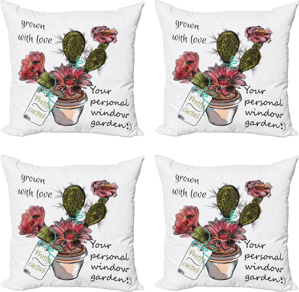ABAKUHAUS Kaktus Kissenbezug Set (4 Stück), Tropical Fenster Garten, Moderner Doppelseitiger Digitaldruck, 50 cm x 50 cm, Mehrfarbig