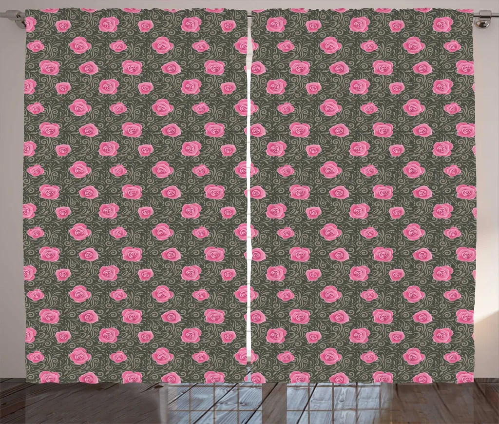 Grand rideau décoratif pour salon 280x225cm, style rustique rose et brun
