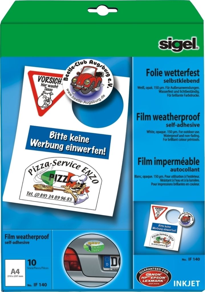 InkJet-Folie wetterfest A4 160qm weiß selbstklebend opak VE=10x10 Blatt