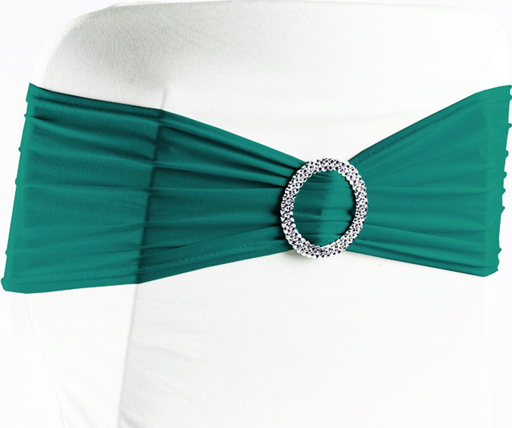 Stuhlschleifen Stretch, Türkisgrün - elastische Schleifenbänder mit Schnalle