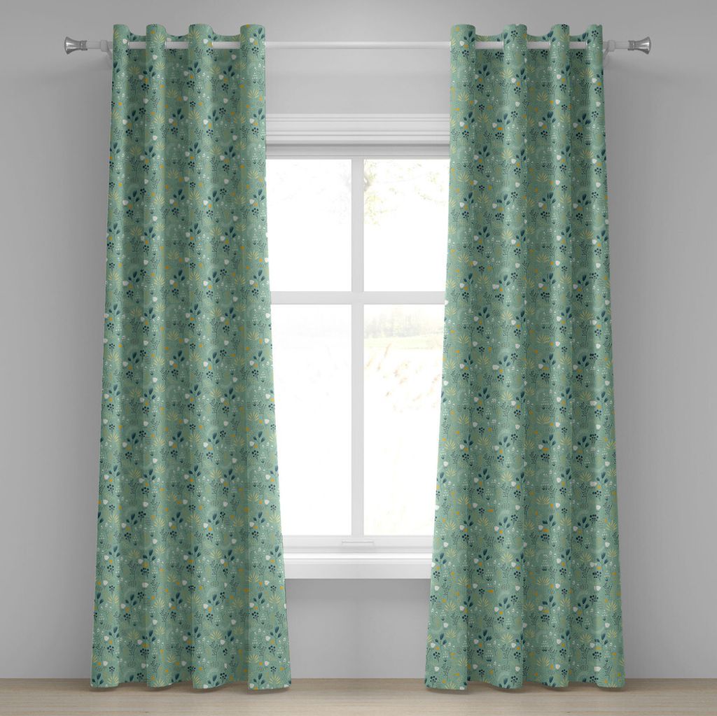 ABAKUHAUS Blumen Ösenvorhang, Blühende Frühlings-und Sommer-Saison verlässt Tulips Petals Illustration, Dekorative 2-Panel-Fenstervorhänge, 28...