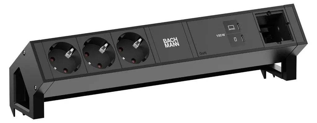 Bachmann DESK2 Multiprise 3 Prises CEE 7/3 et USB-C 100W Noir RAL 9005