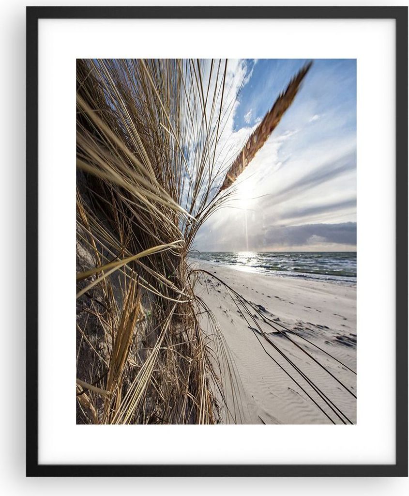 Gerahmtes Poster - Schwarzer Rahmen - Küste Perspektive Gras - 40x50 cm - Wand Bild - Wanddeko - Wandbilder - Kunstposter - Wandposter - Bilderrah...
