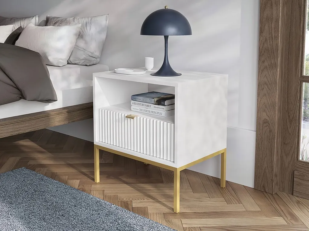 Table de chevet Tunis bois blanc - Finition mate et structure robuste