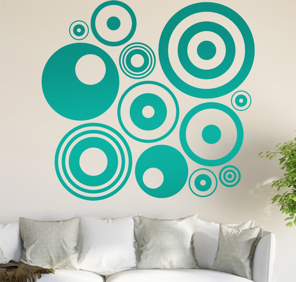 Retro Ringe Wandtattoo in 6 Größen - Wandaufkleber Wall Sticker - Dekoration, Küche, Wohnzimmer, Schlafzimmer, Badezimmer