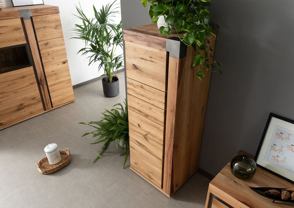 MASSIVMOEBEL24 Highboard Wildeiche / Zerreiche 53x45x142 natur geölt NEW AMSTERDAM #06