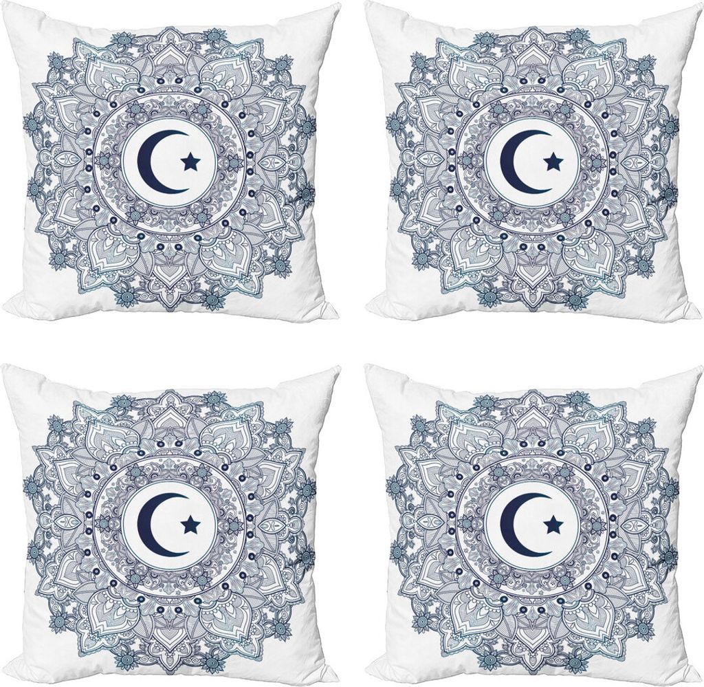 ABAKUHAUS Mond Kissenbezug Set (4 Stück), Kreis bilden, Moderner Doppelseitiger Digitaldruck, 45 cm x 45 cm, Dunkelblau Weiß Teal