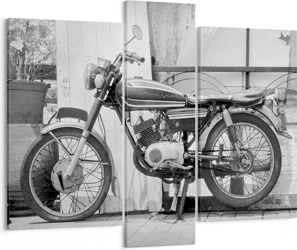 Bild auf Leinwand - Leinwandbild - 3 Teile - Alt Motorrad Schwarz und Weiß - 95x80cm - Wand Bild - Wanddeko - Wandbilder - Leinwanddruck - Bilder ...