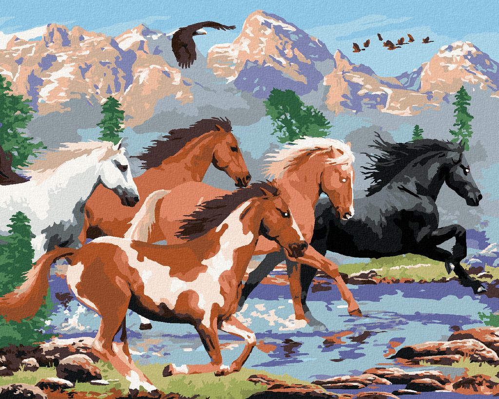Zuty - Malen nach Zahlen - WILDPFERDE IN DEN BERGEN (HOWARD ROBINSON), 40x50 cm, ohne Keilrahmen