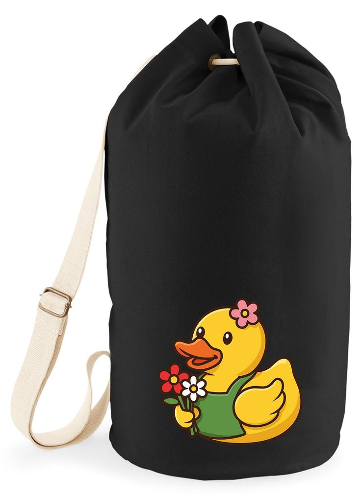 Huuraa Seesack Quietscheente Floristin Gummiente Gärtnerin 20 Liter Black Baumwolle Rucksack Geschenkidee