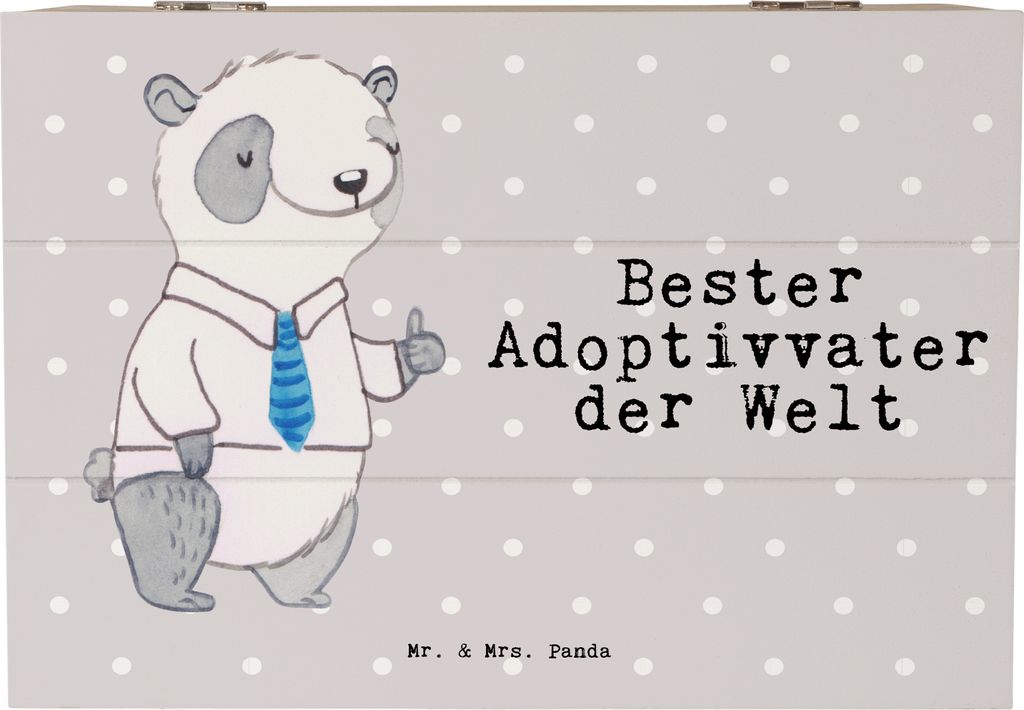Mr. & Mrs. Panda Box Panda Bester Adoptivvater der Welt 22 x 15 cm - Grau Pastell - Geschenk, Adoptiert, Geschenkidee, truhe holz, Kiste, Geschenkb...