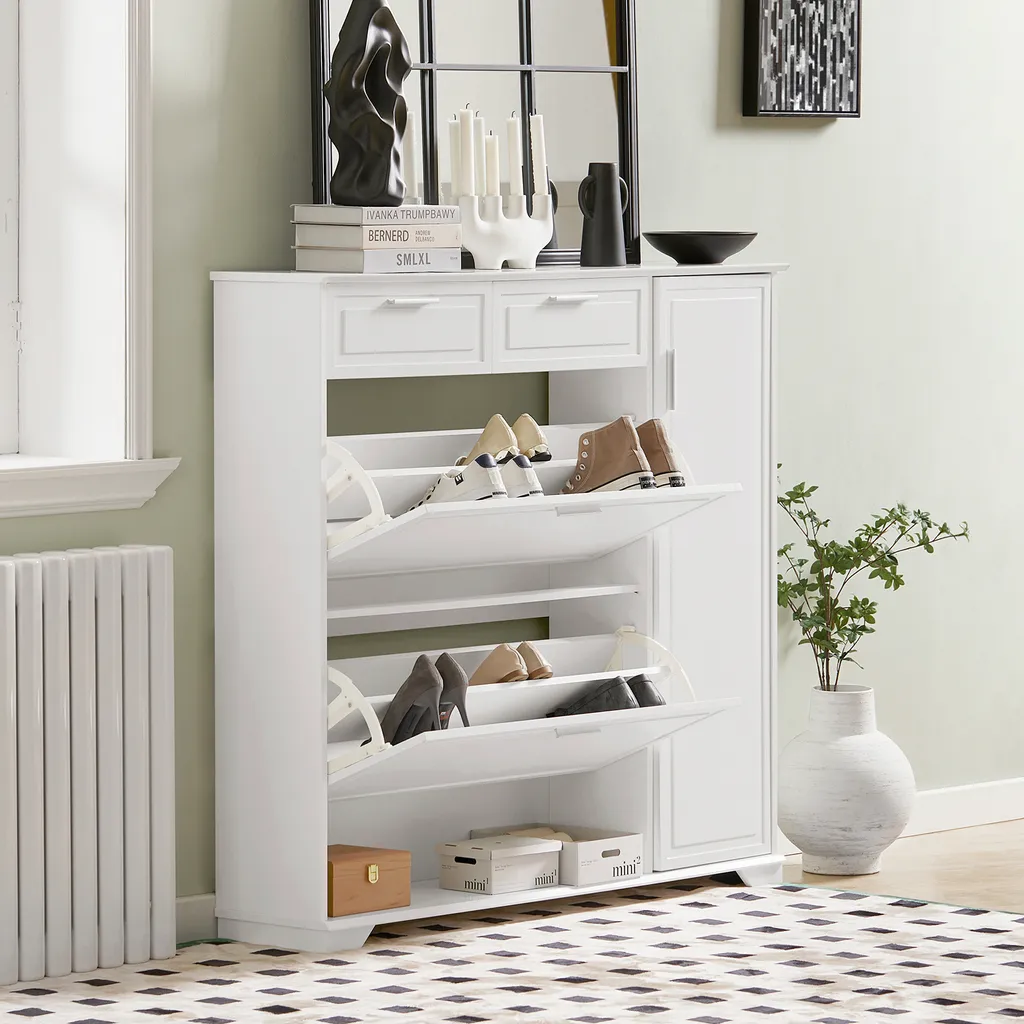 Armoire à chaussures étroite blanche commode d'entrée gain de place