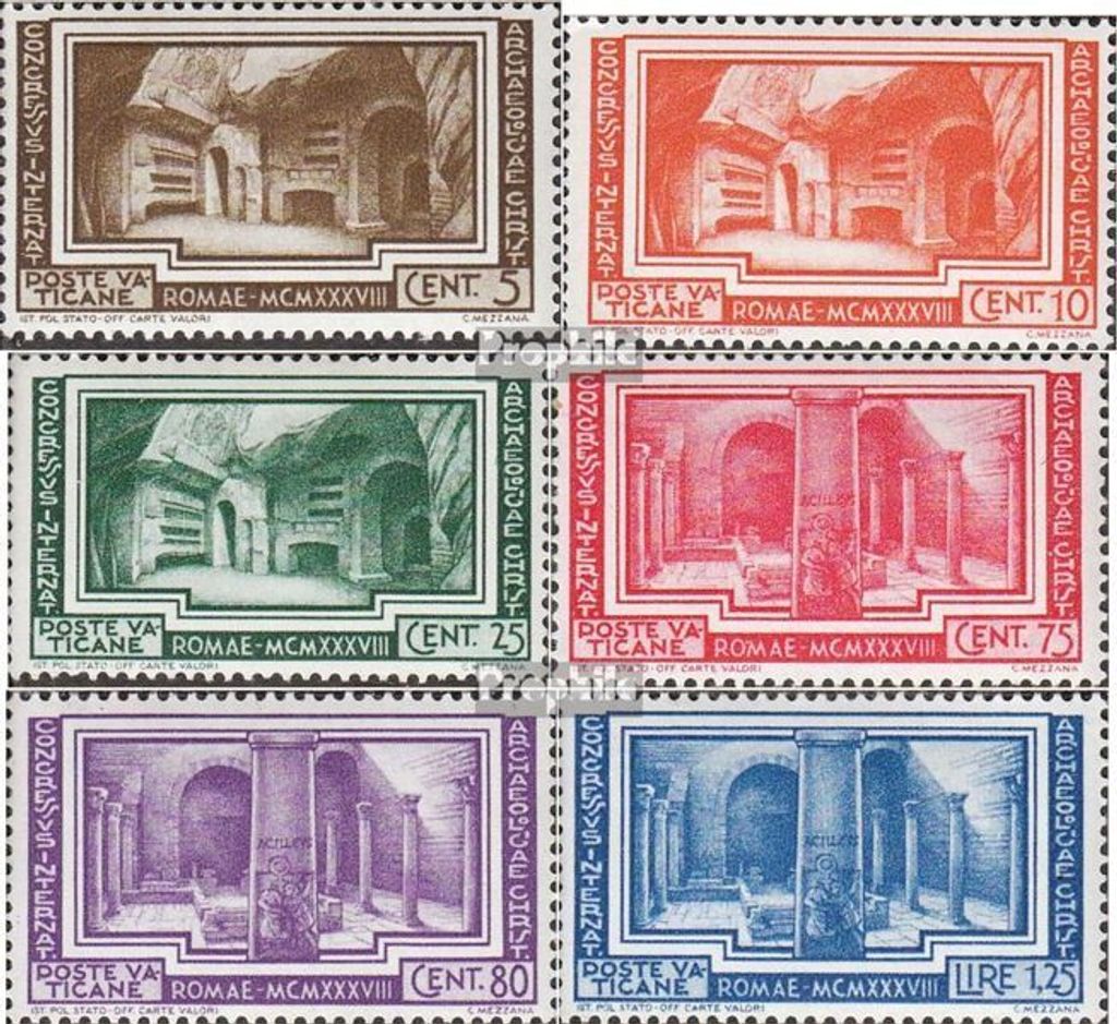 Briefmarken Vatikanstadt 1938 Mi 67-72 (kompl.Ausg.) mit Falz Archäologiekongreß
