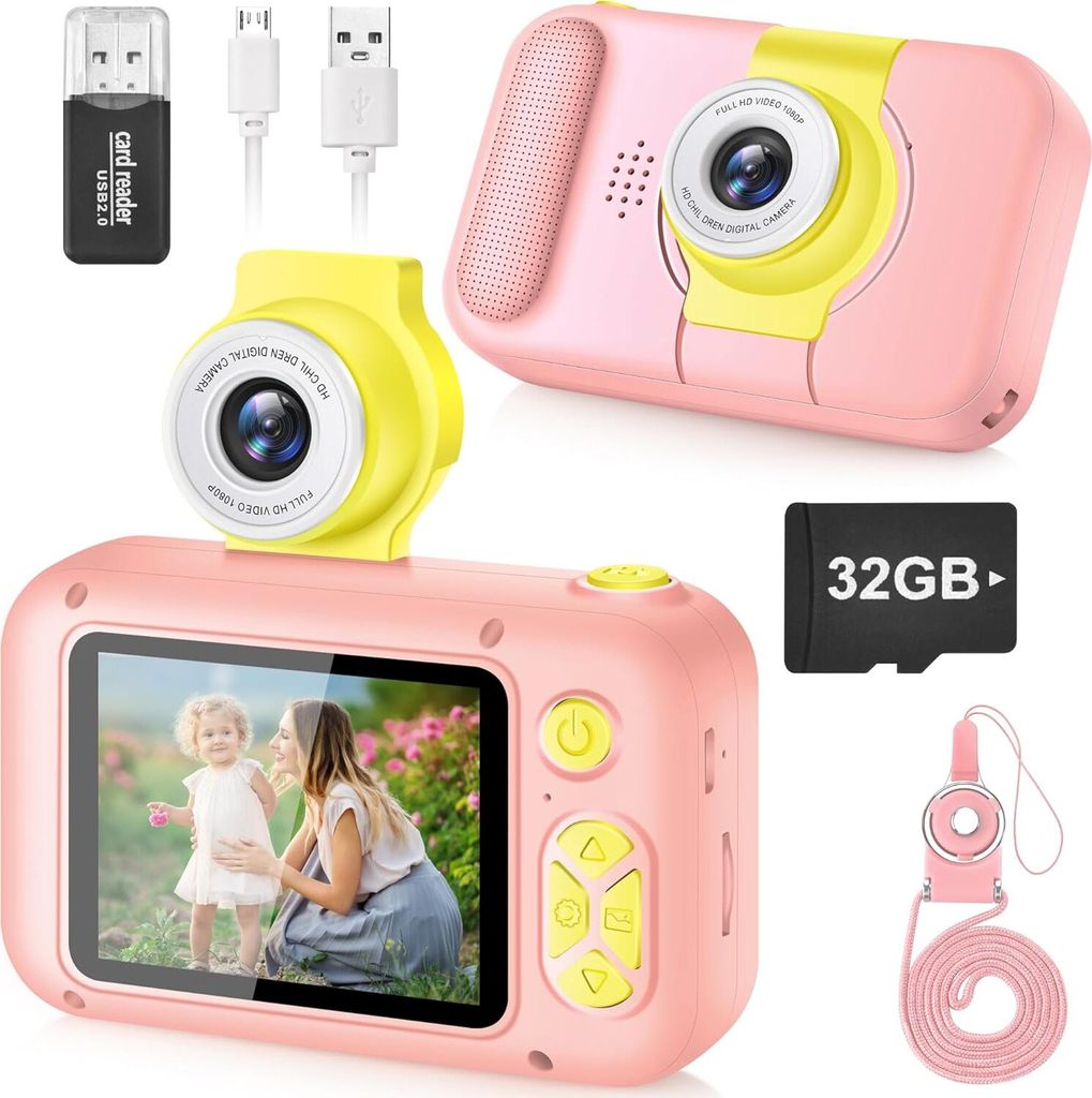 Selfie Kamera ,Geschenk für3 4 5 6 7 8 9 10Jahre Mädchen und Junge,2.4in Display Digitalkamera ,180°Flip Objektiv,Spielzeug ab 3 Jahre Mädchen