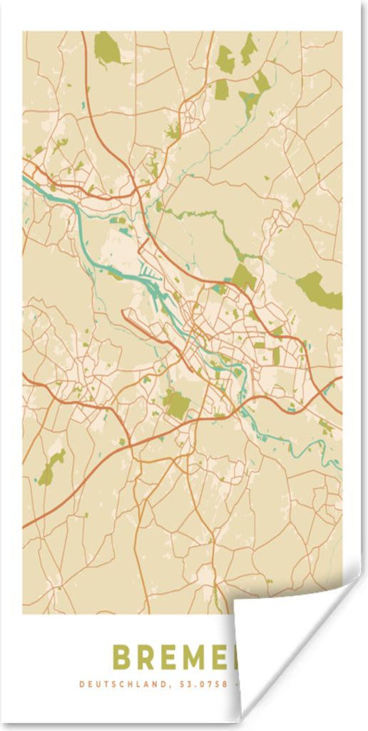 MuchoWow Poster Bremen - Karte - Vintage - Stadtplan - Grundriss 40x80 cm - Dekoration