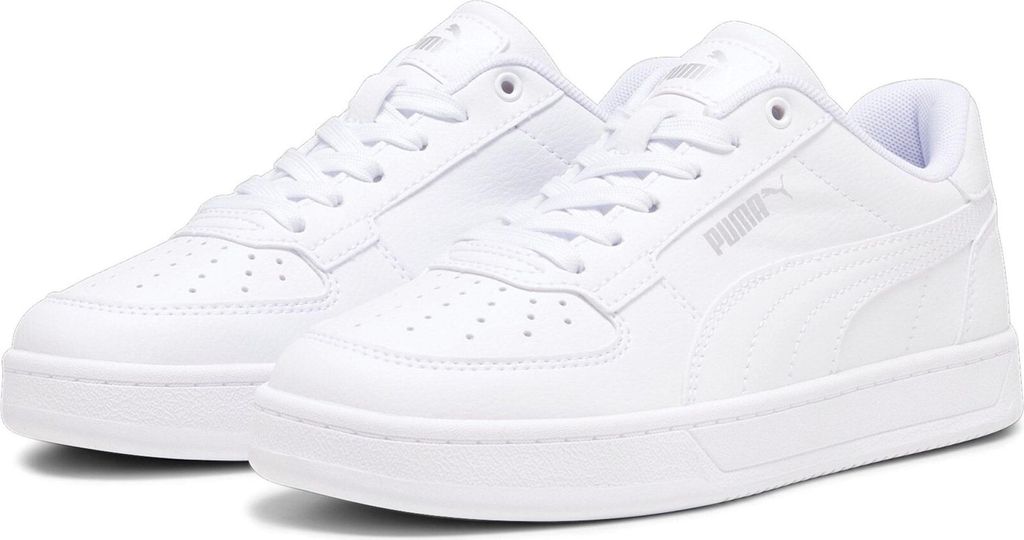 A pair of white Puma Caven 2.0 Jr. sneakers.