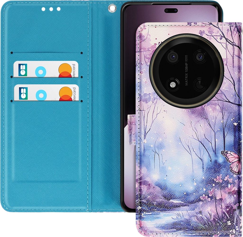 Avizar, Klappetui für Honor Magic 7 Lite Portemonnaie-Stil, Blau / Rosa