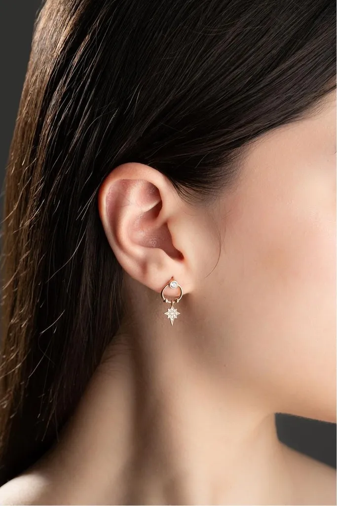 Boucles d'oreilles étoile polaire en argent 925 et zircon brillant