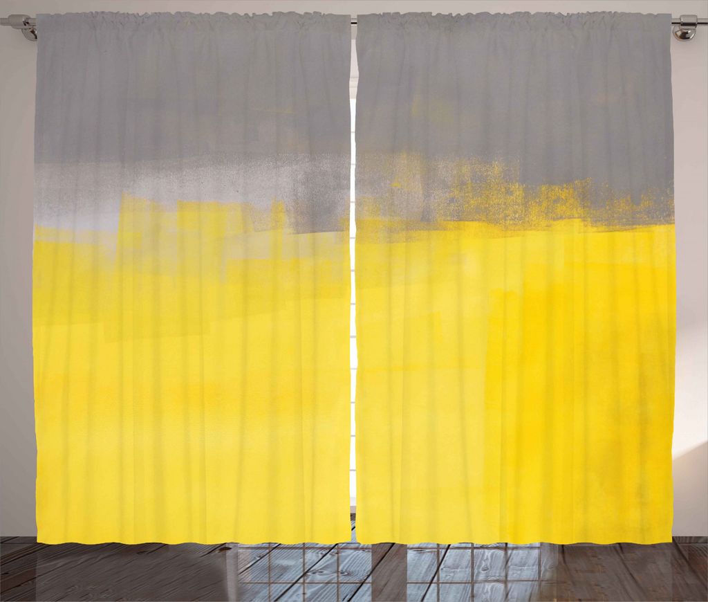 ABAKUHAUS Grunge Rustikaler Gardine, Wall Street Art, Schlafzimmer Kräuselband Vorhang mit Schlaufen und Haken, 280 x 245 cm, Gelb