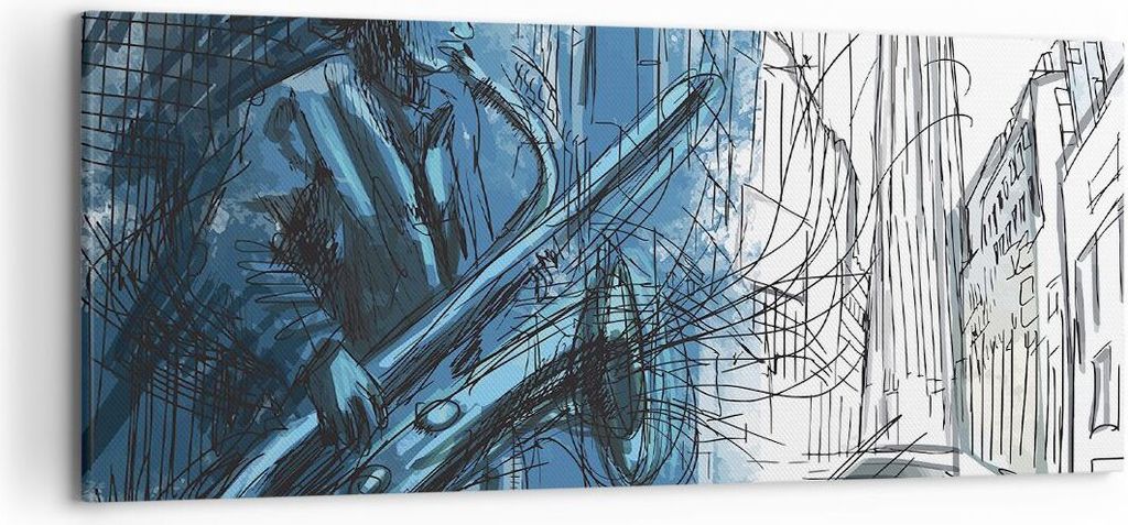 Bild auf Leinwand - Leinwandbild - Einteilig - Saxophon Musiker Zeichnen - 120x50cm - Wand Bild - Wanddeko - Wandbilder - Leinwanddruck - Bilder - ...