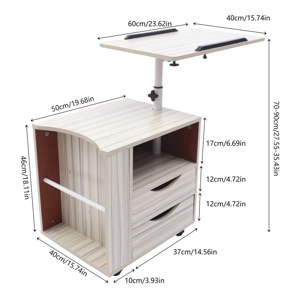Table de chevet à roulettes verrouillables et plateau orientable