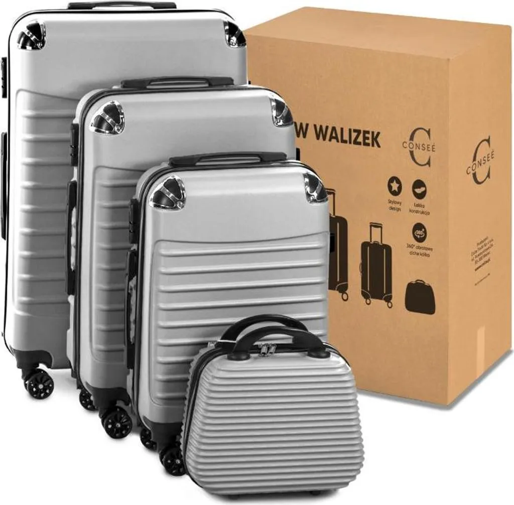 Set Famiglia 4 Valigie CONSEÉ Argento - Organizzazione Perfetta