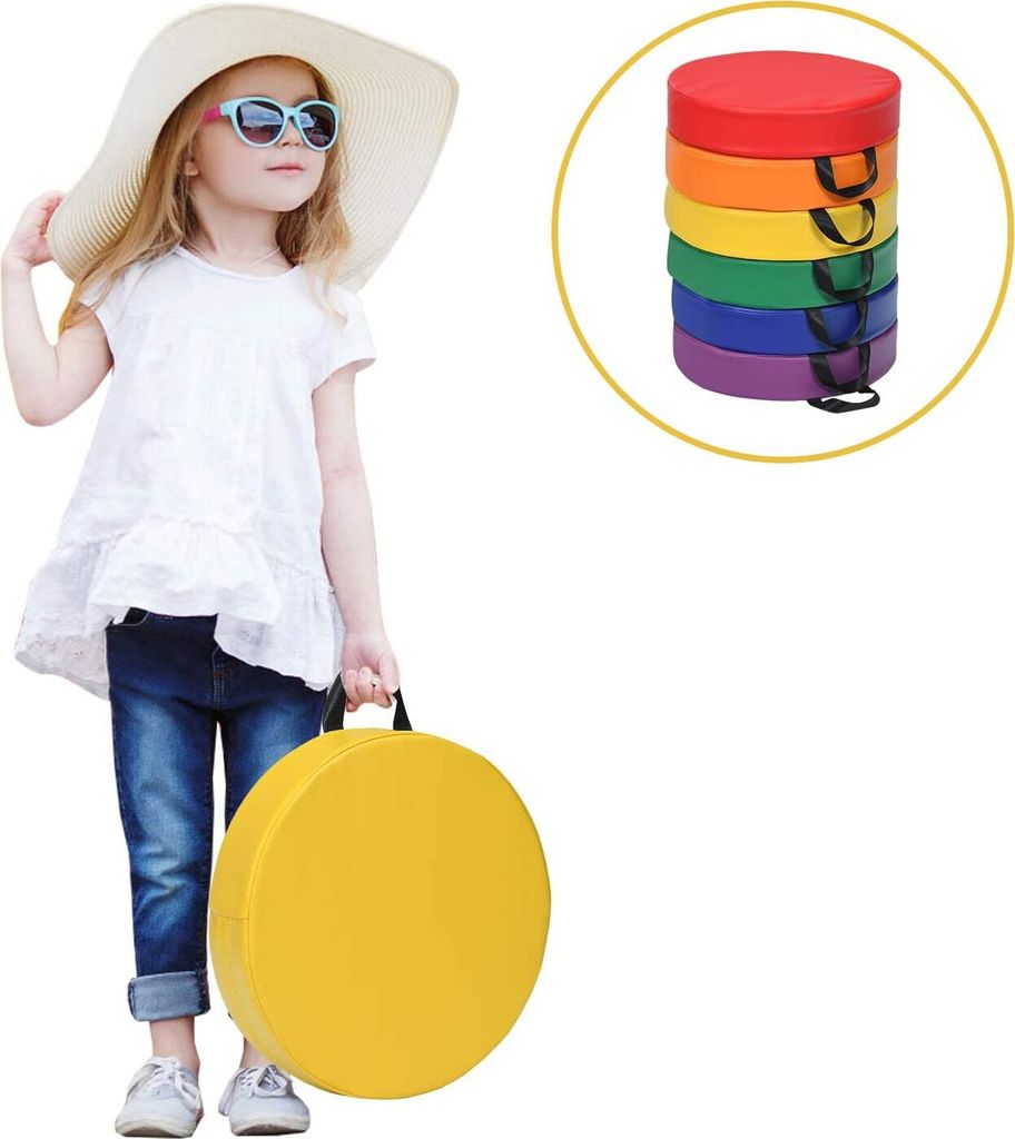 COSTWAY 6er Set Kinder Stuhlkissen Rund mit Griff & Produktbild 5