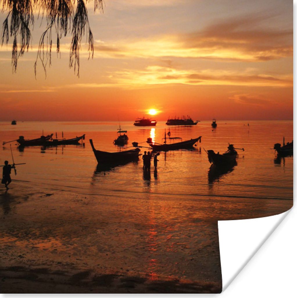 MuchoWow Poster Silhouette Sairee Strand auf Koh Tao in Thailand 50x50 cm - Wohnzimmerdekoration