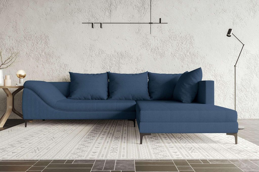 99rooms Loni Ecksofa Cordstoff POSO Blau Rechts