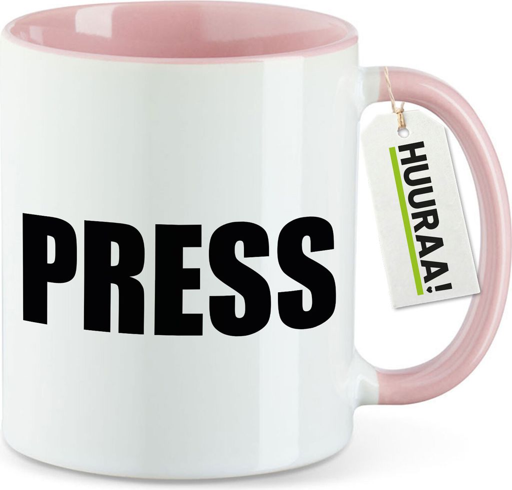 Huuraa Kaffeetasse Press Schriftzug 330ml Rosa Keramik Kaffeebecher Geschenkidee