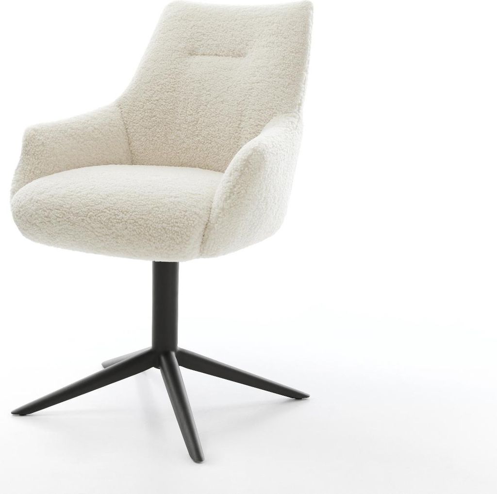 DELIFE Drehstuhl Alja-Flex mit Armlehnen Teddystoff Beige Fußkreuz Schwarz 360° drehbar Wippfunktion Taschenfederkern