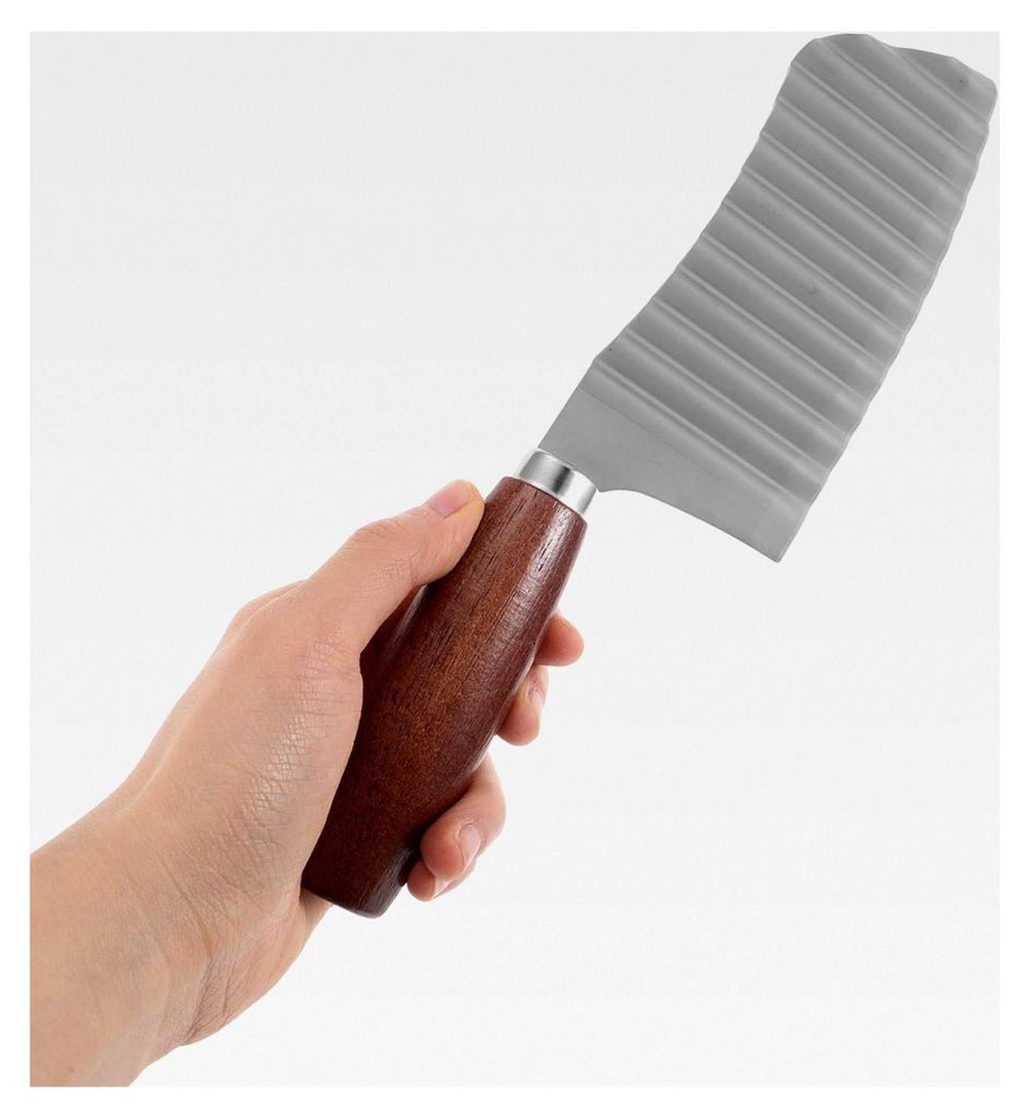 Edelstahl Wellenschneider Kartoffelschneider mit ergonomischem Holzgriff für Pommes Frites, Gemüse und Obst, manuelles Küchenschneider