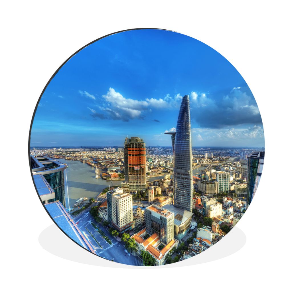 MuchoWow Aluminium Wandkreis Skyline von Ho-Chi-Minh-Stadt in Vietnam Ø 30 cm Wanddeko Modern Wohnzimmer - Wand Bild - Wohnzimmer - Runde Bilder...