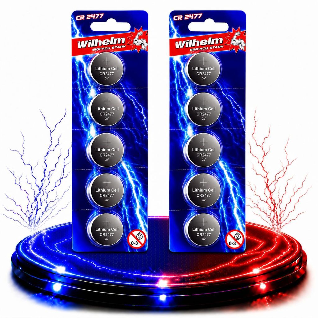 10 sztuk baterii litowych guzikowych CR2477, 3V, 1070 mAh, Zdjęcie produktu  Obraz wygenerowany przez AI