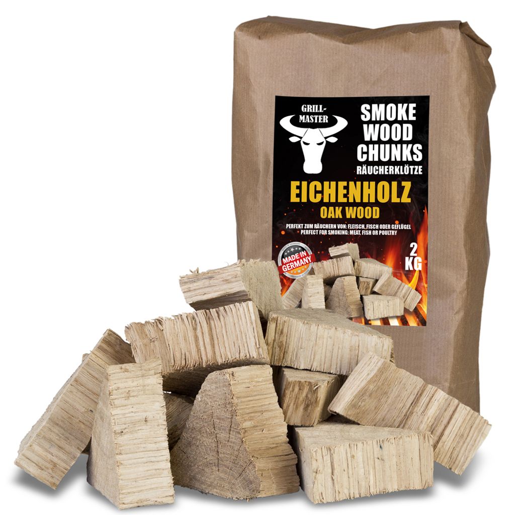 Räucherklötze Smoker Grill Chunks für BBQ Eiche Räuchern 2 kg XXXL Räucherofen Wood Grillen Smoken Zubehör Smoke Raeuchern Feuerschale Chips ...