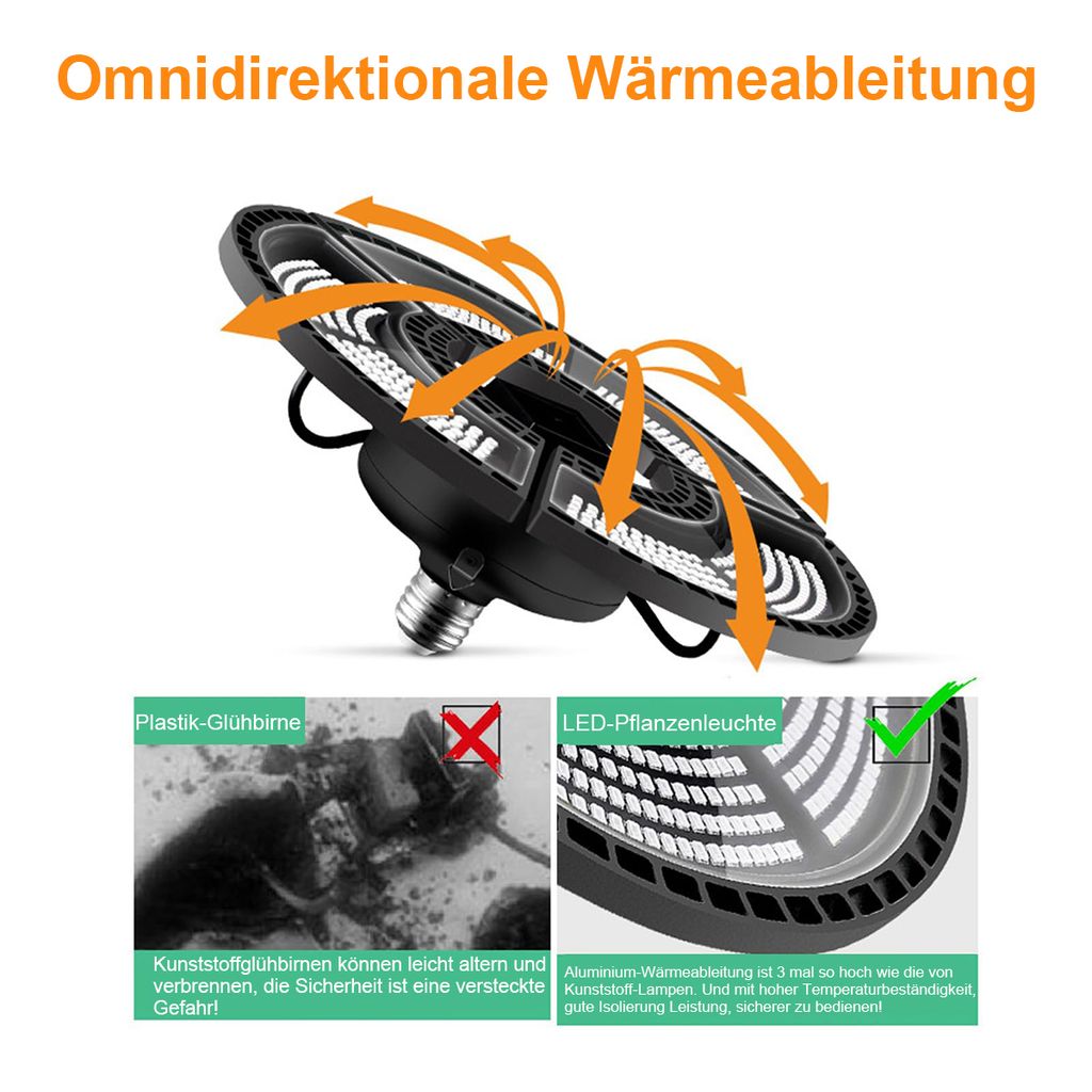 LED Faltbar Pflanzenlicht E27 360leds Vollspektrum Produktbild 3