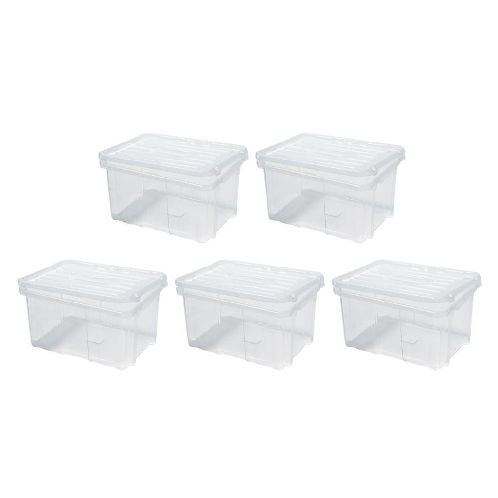 SuperSparSet 5x Mehrzweck Aufbewahrungsbox mit Deckel | Transparent | HxBxT 20x40x30cm | 22 Liter | Lagerkiste, Transportbox, Stapelbox, Kunststoff...