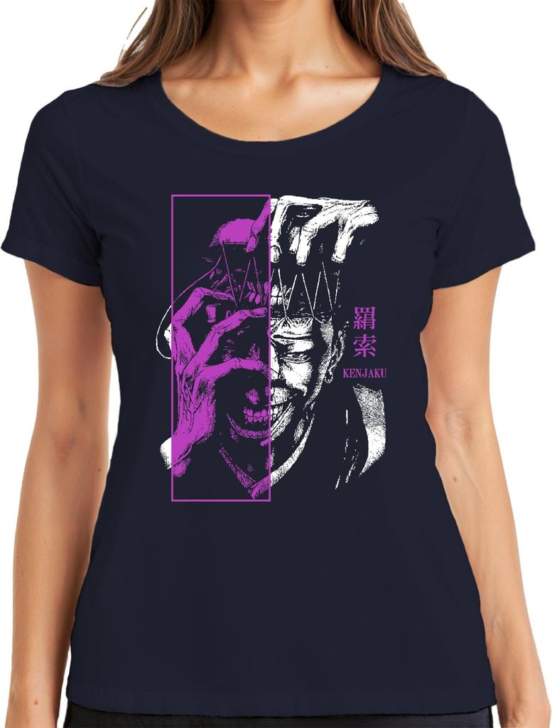 Jujutsu Kaisen Kenjaku Anime Bösewicht lila Neon Grunge Geschenk Damen T-Shirt, Navy, XXL