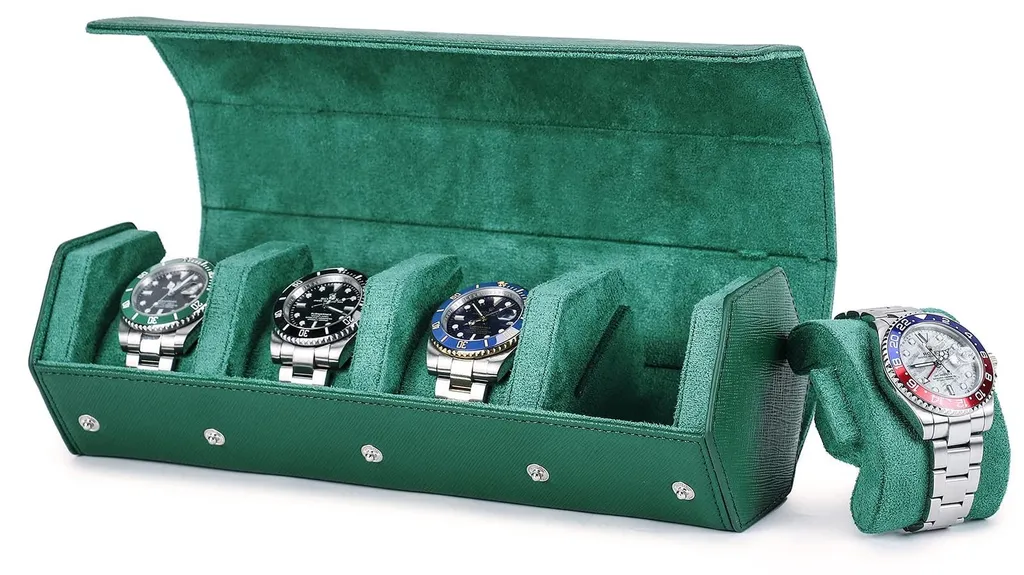 Boîte de rangement pour 4 montres avec roulettes amovibles en cuir