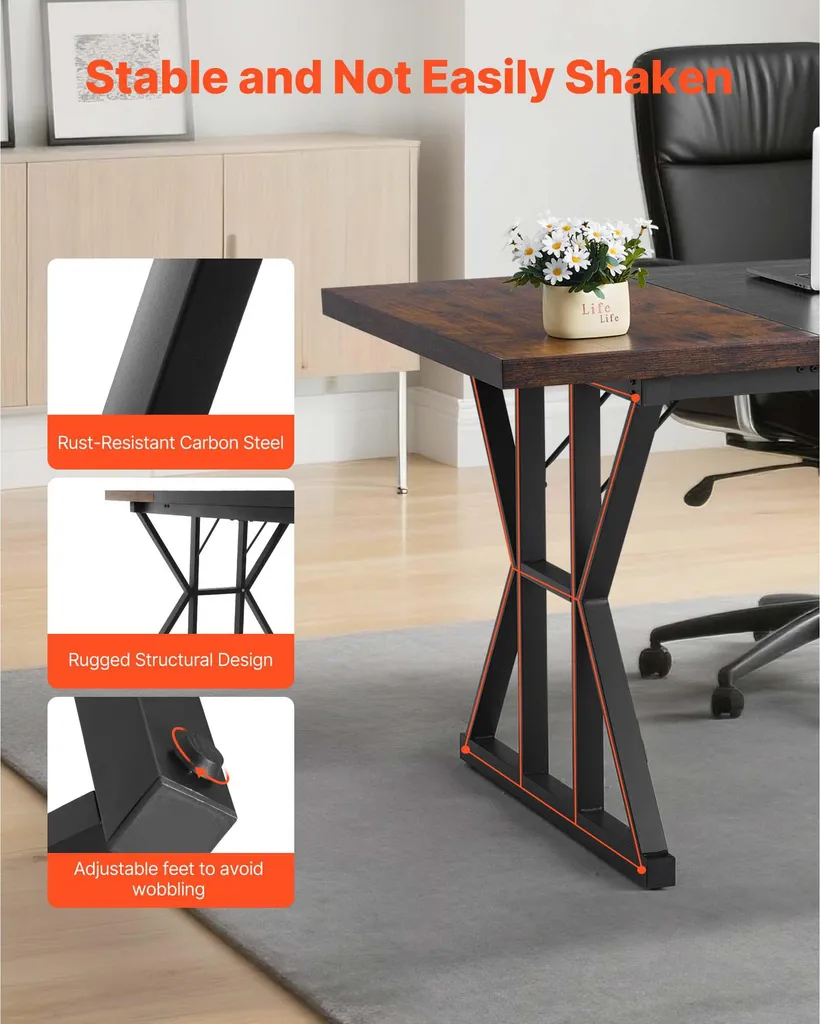 Table d'ordinateur Robuste 180x80 cm Charge 68kg Bureau Design Noir