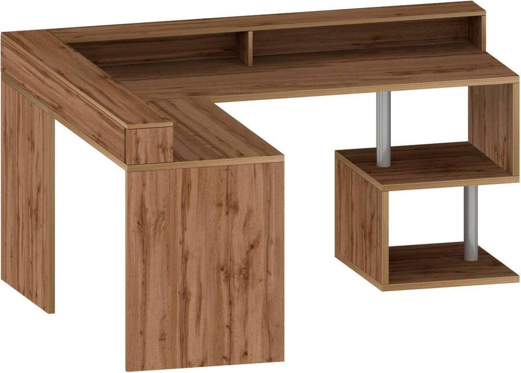 Dmora Schreibtisch Sansone 180x93x160 cm Braun, Eck, 2 Regale