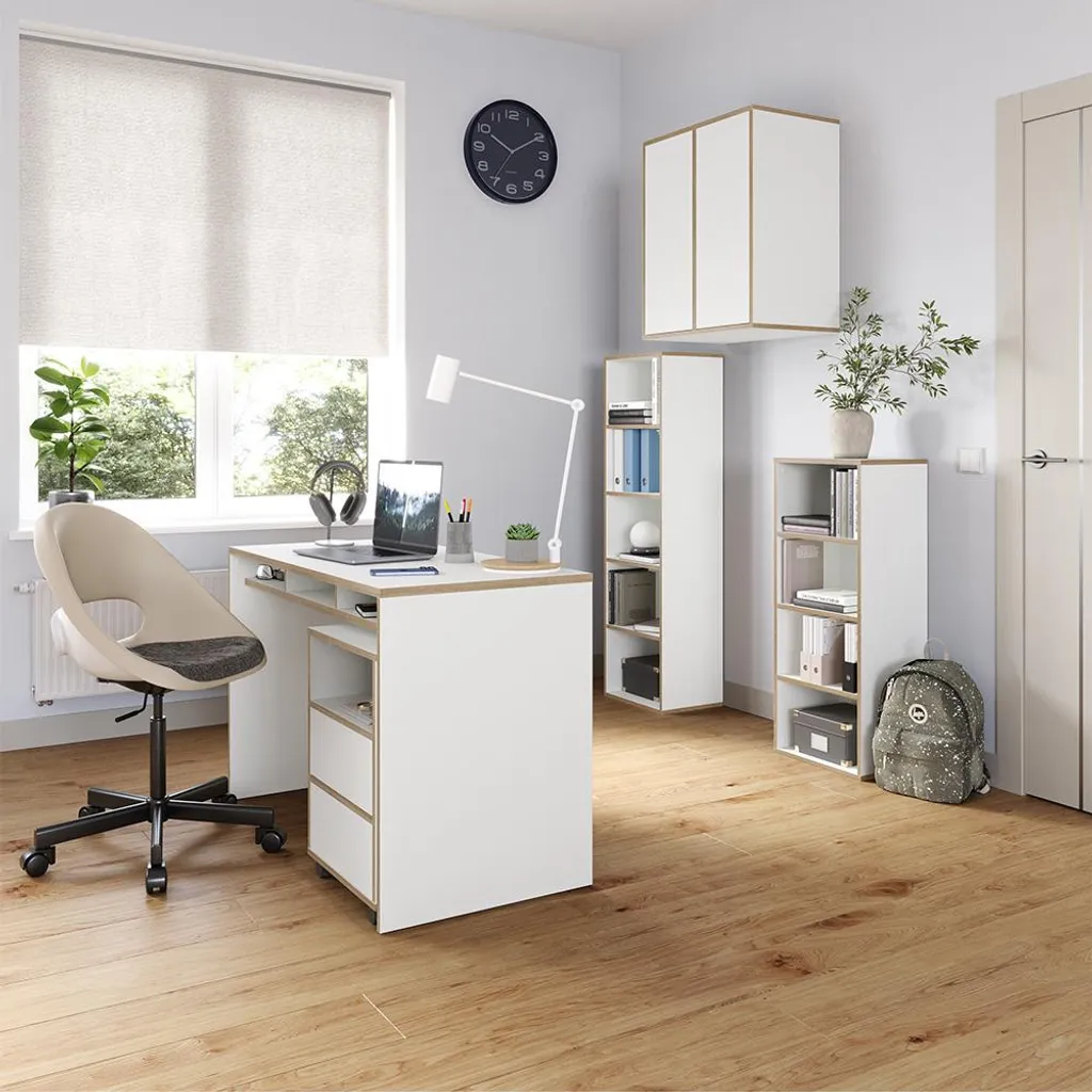 Bibliothèque gain de place Vicco Tetrix blanche pour petits espaces 140cm