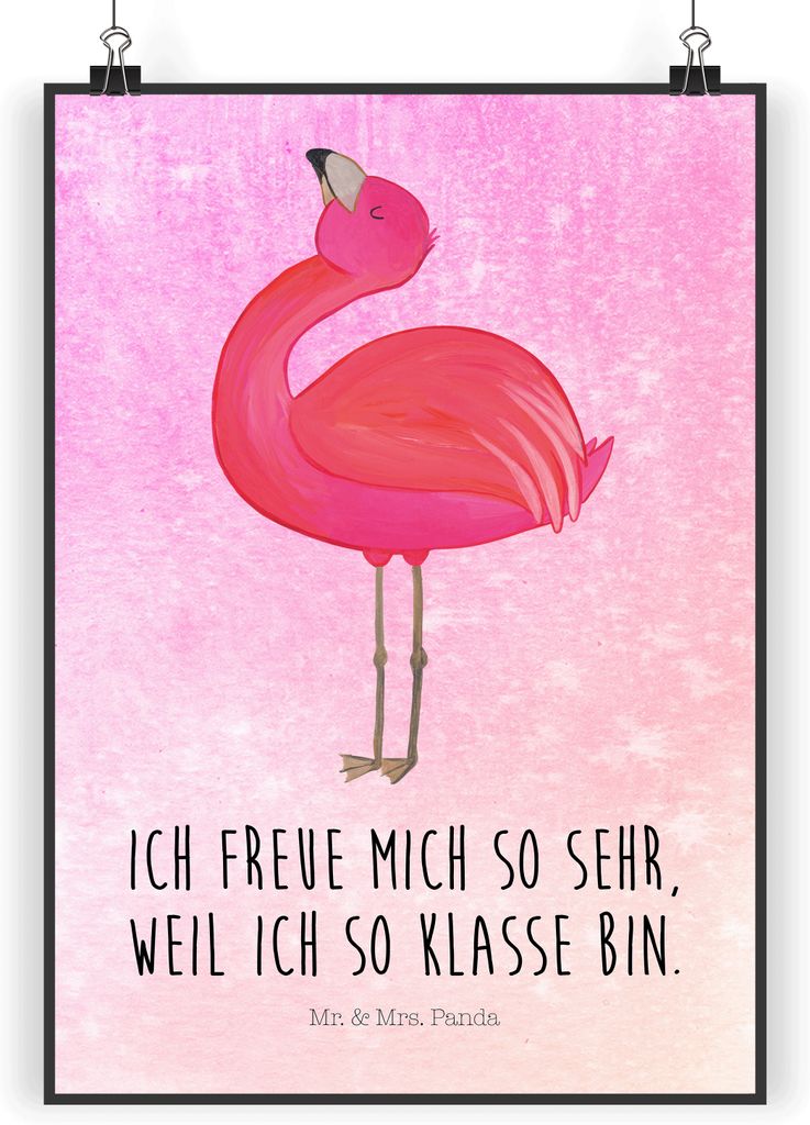 Mr. & Mrs. Panda Bild Flamingo Stolz DIN A4 - Aquarell Pink - Geschenk, Posterdruck, Wandbild, Mama, Freundin, wanddeko, Wandschmuck, Beste, Wandde...