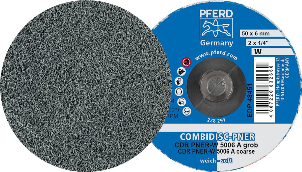 PFERD TOOLS COMBIDISC verpresste Vliesronde CDR PNER Ø 50mm Weich A Grob für Finish