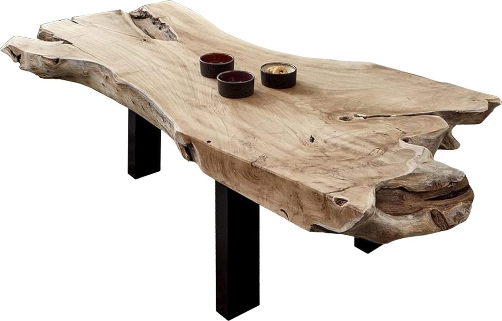 Couchtisch Ibiza, Beistelltisch aus Baumwurzelholz, Teakholz massiv + Natur, Sofatisch mit Metallbeinen schwarz, 120 x 80 x 40 cm