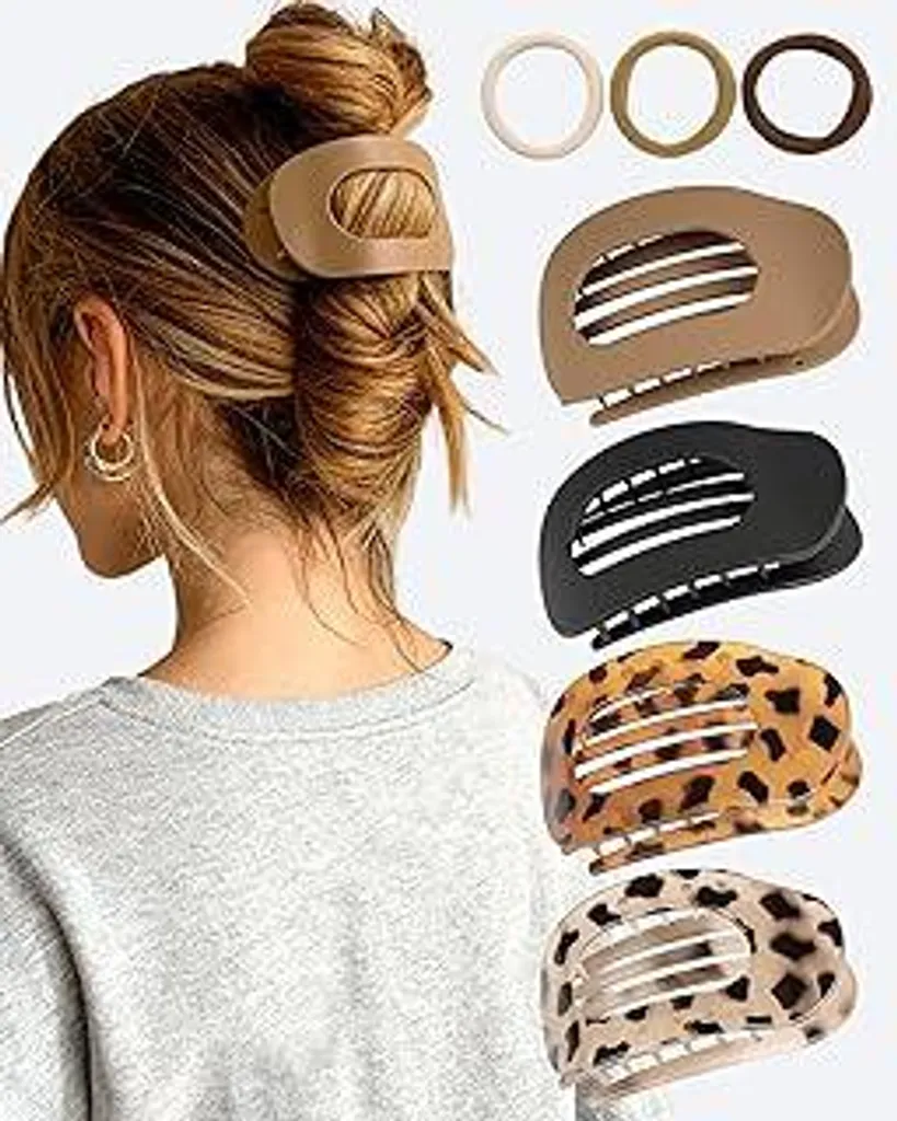 Fermagli piatti per capelli, 4 pezzi, fermagli per capelli da donna, fermagli per capelli da donna per capelli sottili, fermagli a becco d'anatra, fermagli piatti per capelli, fermagli francesi per capelli da donna (con 3 elastici per capelli)