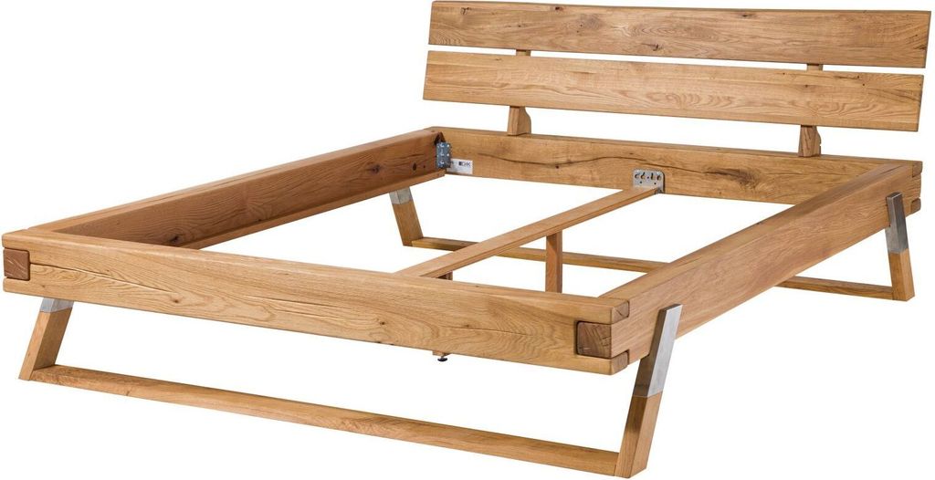 MASSIVMOEBEL24 Balkenbett Wildeiche 200x200x86 natur geölt SALZBURG #103