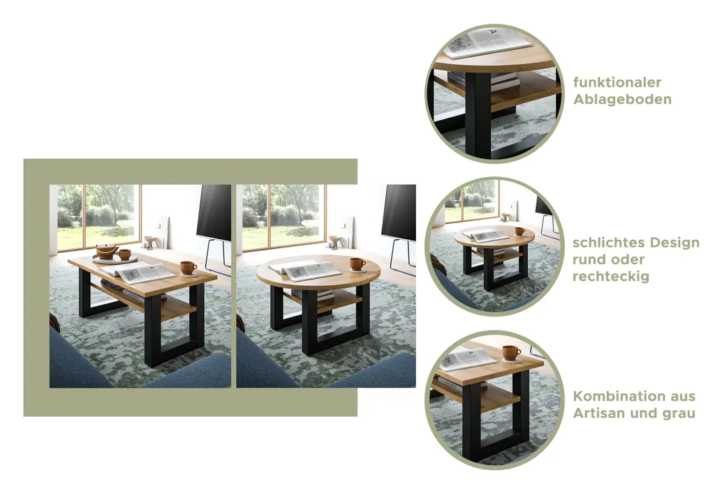 Table basse chêne Seattle 90 cm : la solution gain de place avec étagère