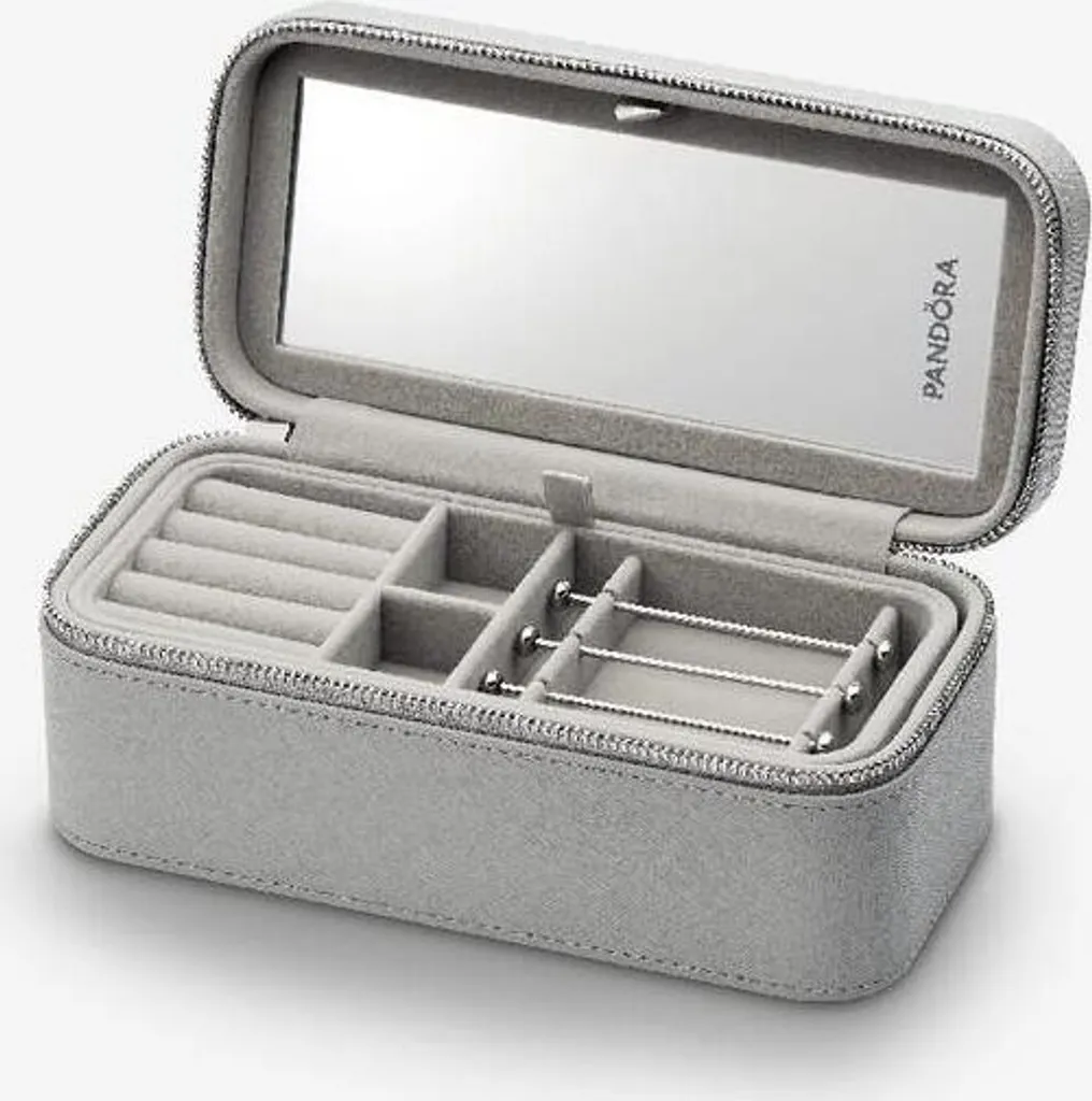 Boîte à bijoux Pandora A012 grise - Coffret compact en velours doux
