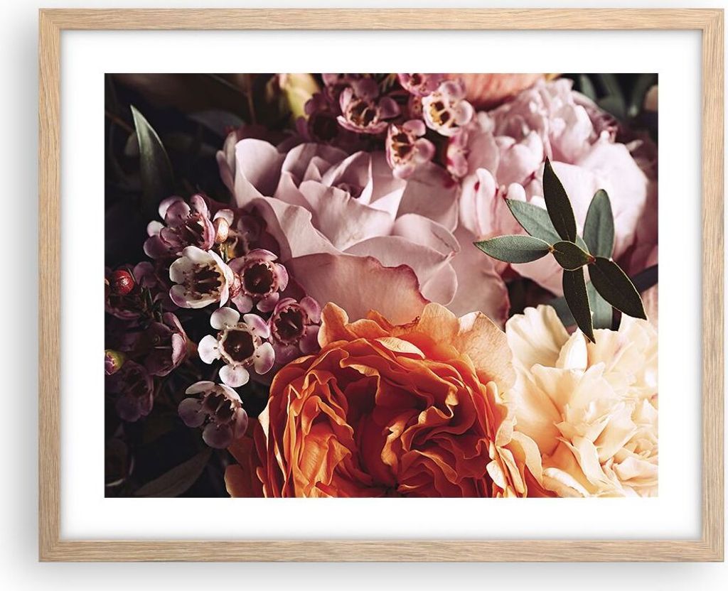 Gerahmtes Poster - Rahmen in heller Eiche - Blumen Getreide Rosen - 50x40 cm - Wand Bild - Wanddeko - Wandbilder - Kunstposter - Wandposter - Bilde...